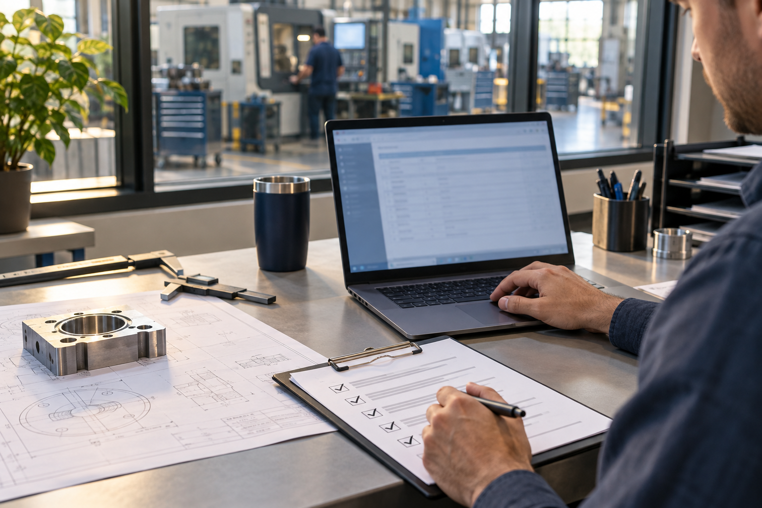 Machine shop estimator reviewing an RFQ checklist before approving a quote response