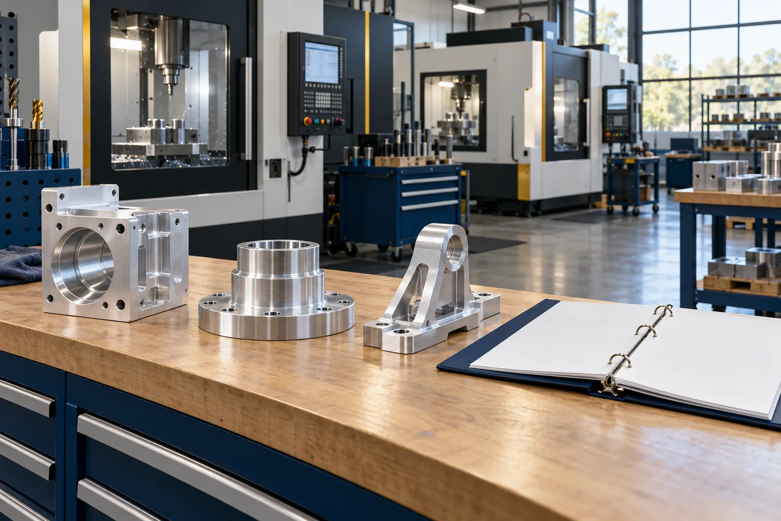 Generic machined aluminum parts and a blank capability binder in a CNC shop