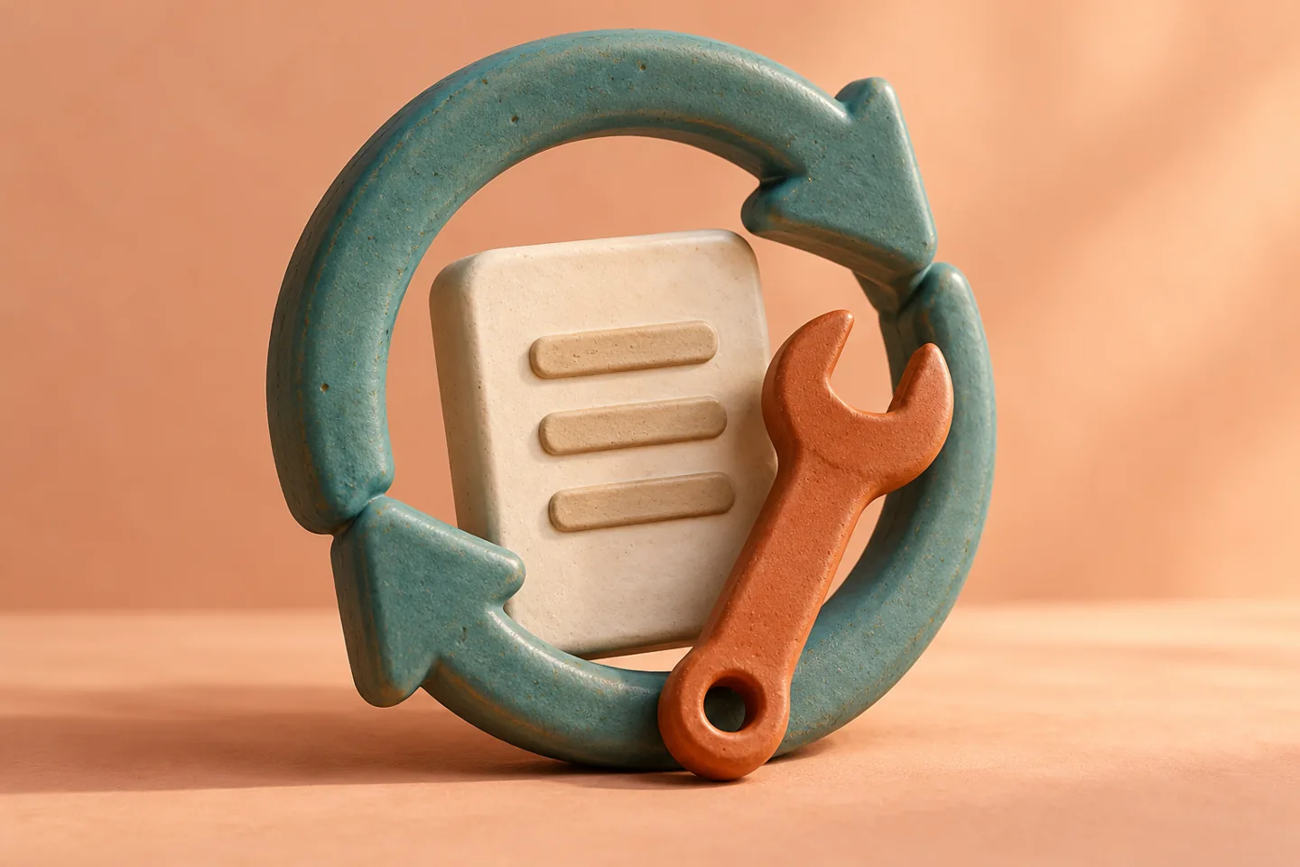 A teal loop encircles a page tile and maintenance wrench
